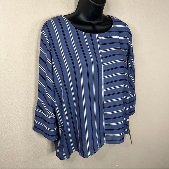 NEW Small BCX  Blue White Striped Blouse Roomy Fit NWT  Round Neckline - Picture 4 of 10